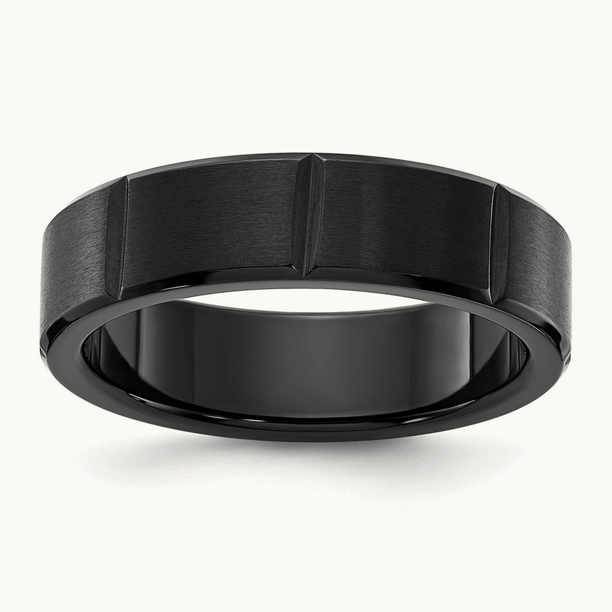 Brushed and Polished Black IP-plated Grooved Band, 6mm, Titanium