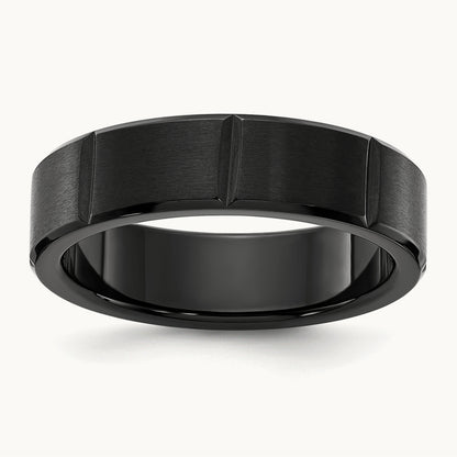 Brushed and Polished Black IP-plated Grooved Band, 6mm, Titanium