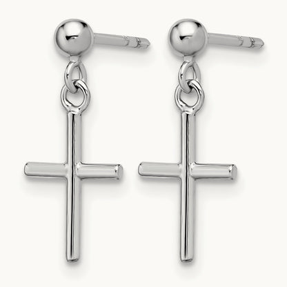 Cross Post Drop Earrings, 14K White Gold — Leslie's