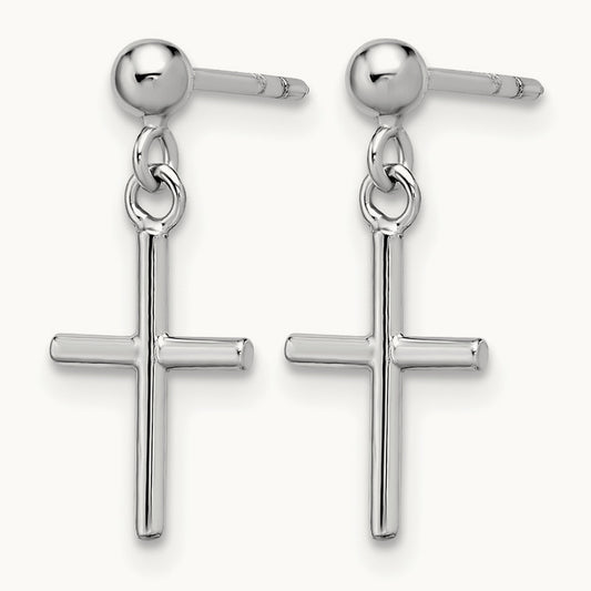 Cross Post Drop Earrings, 14K White Gold — Leslie's