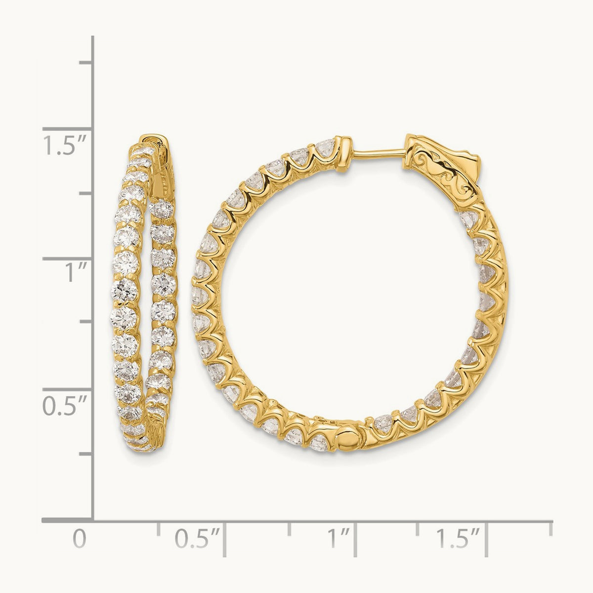 3.2ct 54- In/Out Hoop w/ Safety Clasp Diamond Earrings, 2.5mm, 14K
