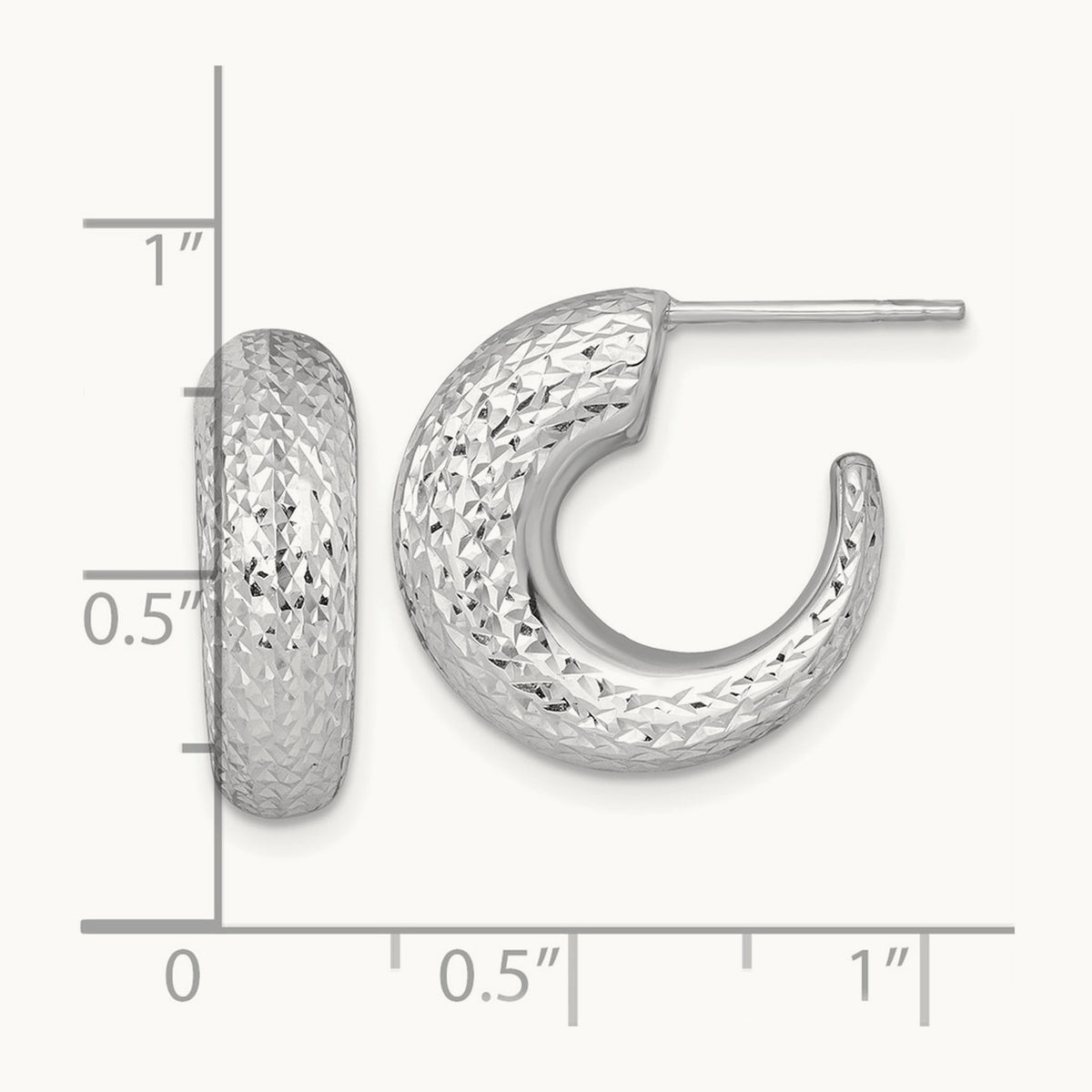 Polished Diamond-cut Post Hoop Earrings — 14K White Gold
