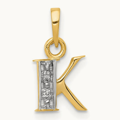 Diamond Letter K Initial Pendant, 14K Yellow Gold with Rhodium