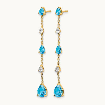 Blue Topaz and Topaz Dangle Earrings — 14K Yellow Gold
