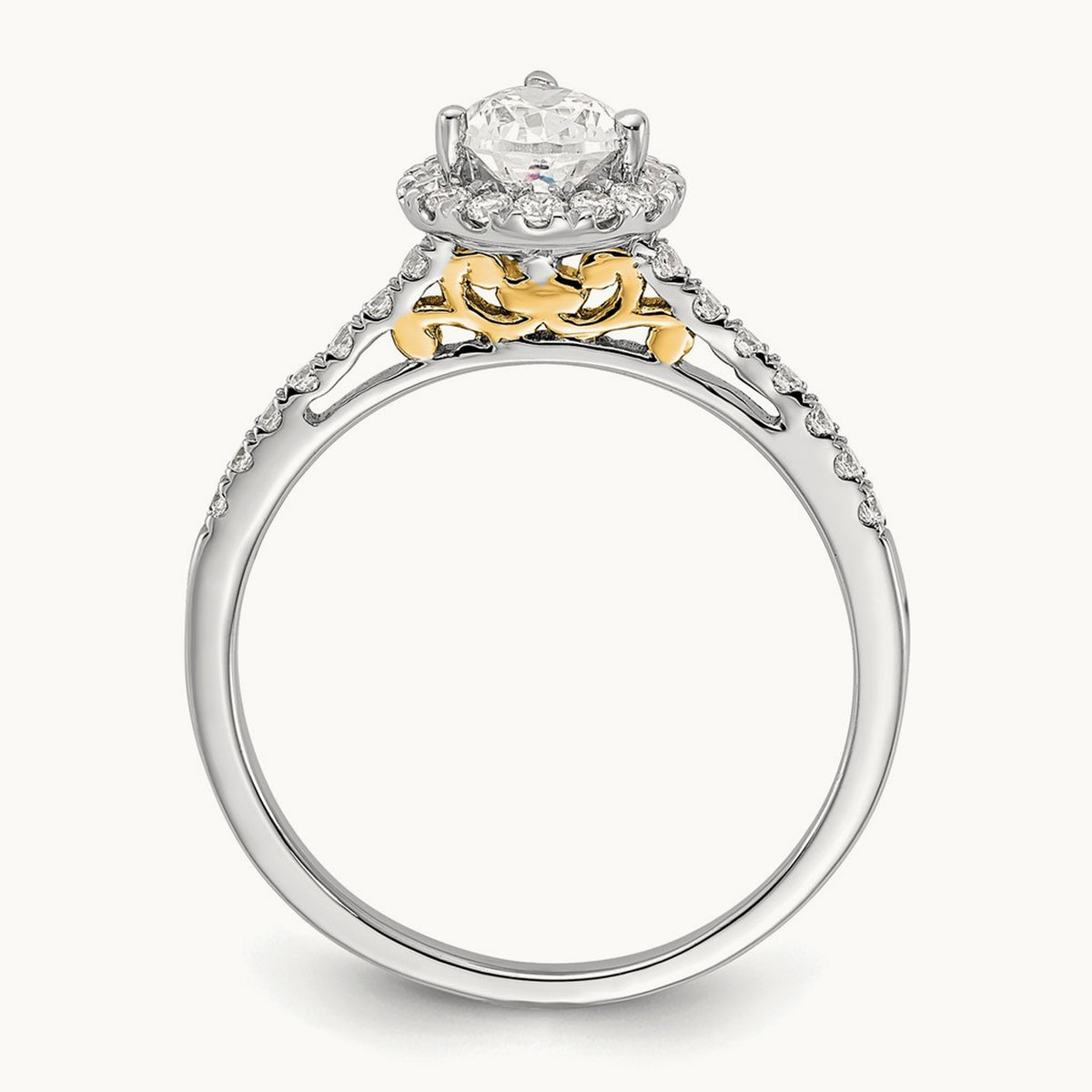 Pear Halo Semi-Mount Engagement Ring — 14K Two-Tone, 0.30 ct, 7