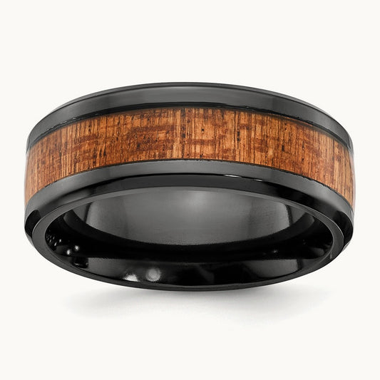 Black Zirconium Polished with Sapele Wood Inlay Band, 8mm