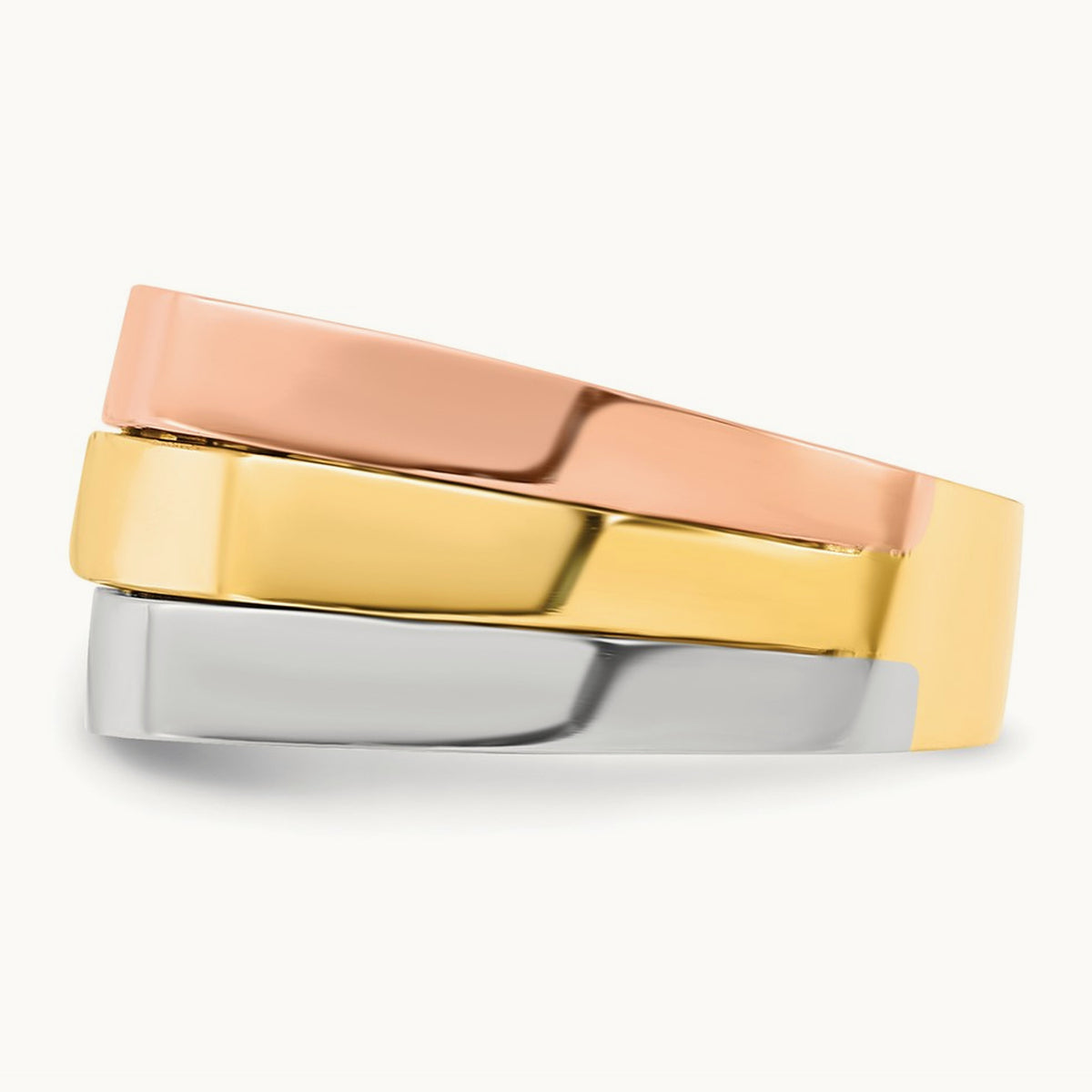 Tri-Color Contemporary Flat Top Band, 14K