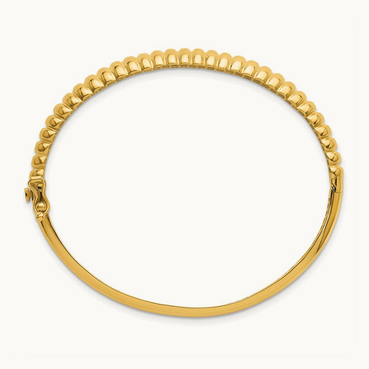 Polished and Textured Graduated Hinged Bangle, 14K