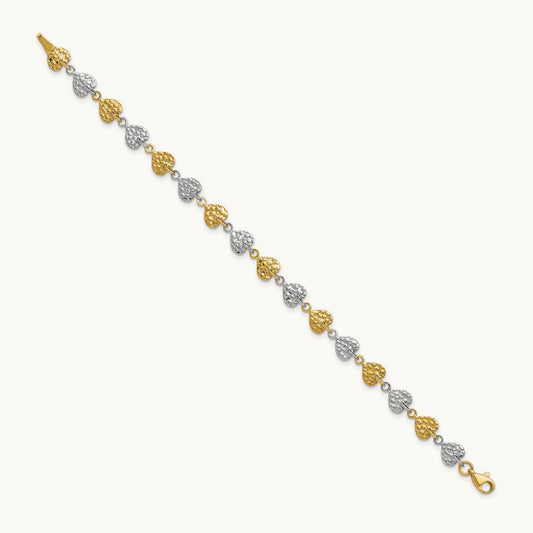 Hammered Hearts Bracelet, 14K Two-tone