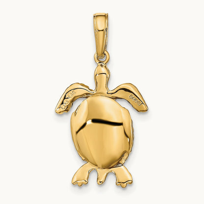 Solid Polished 3-D Moveable Turtle Pendant — 14K Yellow Gold, 19mm
