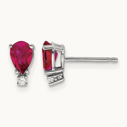 6x4mm Pear Ruby & AAA Diamond Earrings, 14K White Gold