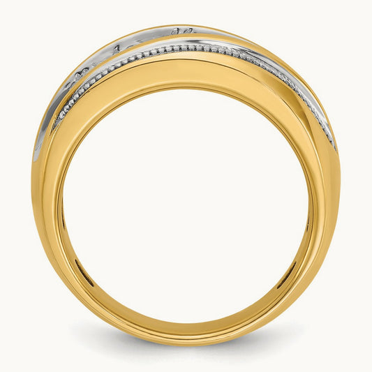 w/ White RH IBGoodman Men's Polished and Milgrain Diamond Ring, 14K