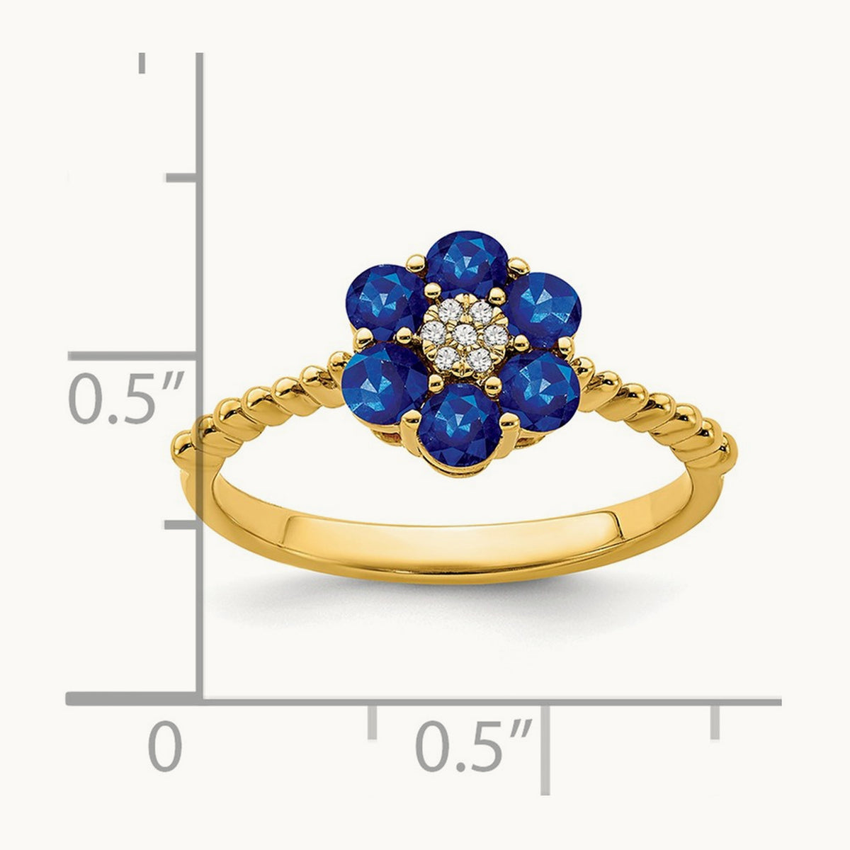 Sapphire and Diamond Floral Ring — 14K Yellow Gold, 7