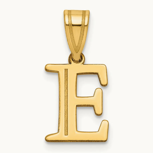 Polished Etched Letter E Initial Pendant, 14K