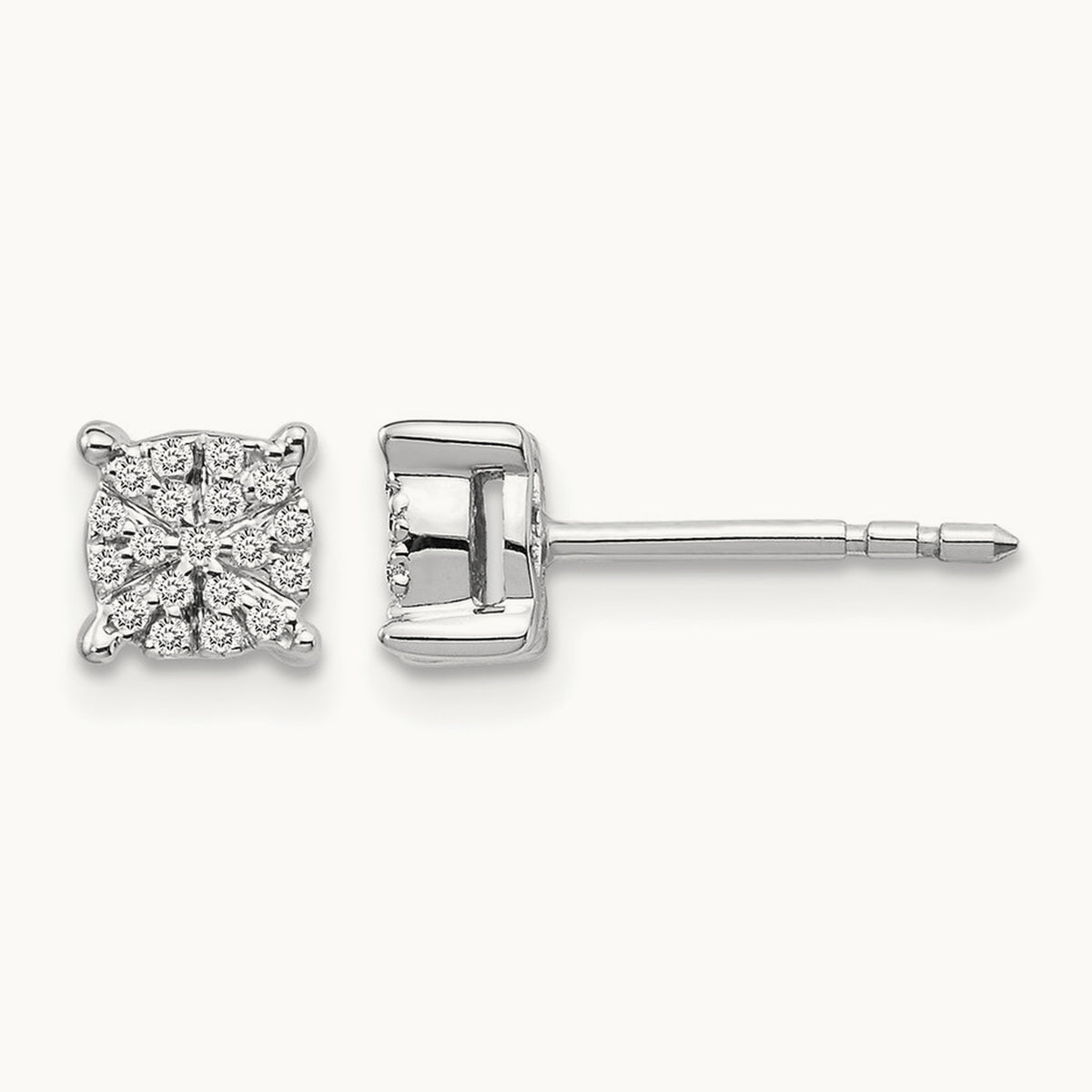 Diamond Cluster Post Earrings, 14K White Gold