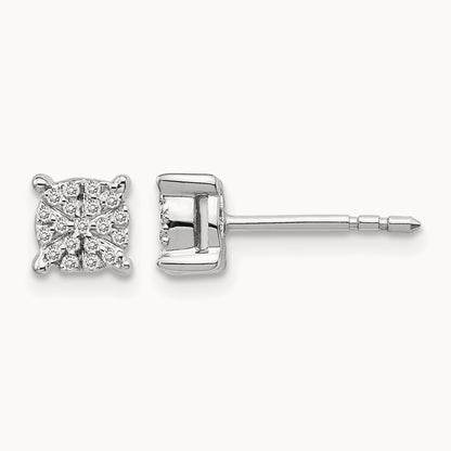 Diamond Cluster Post Earrings, 14K White Gold