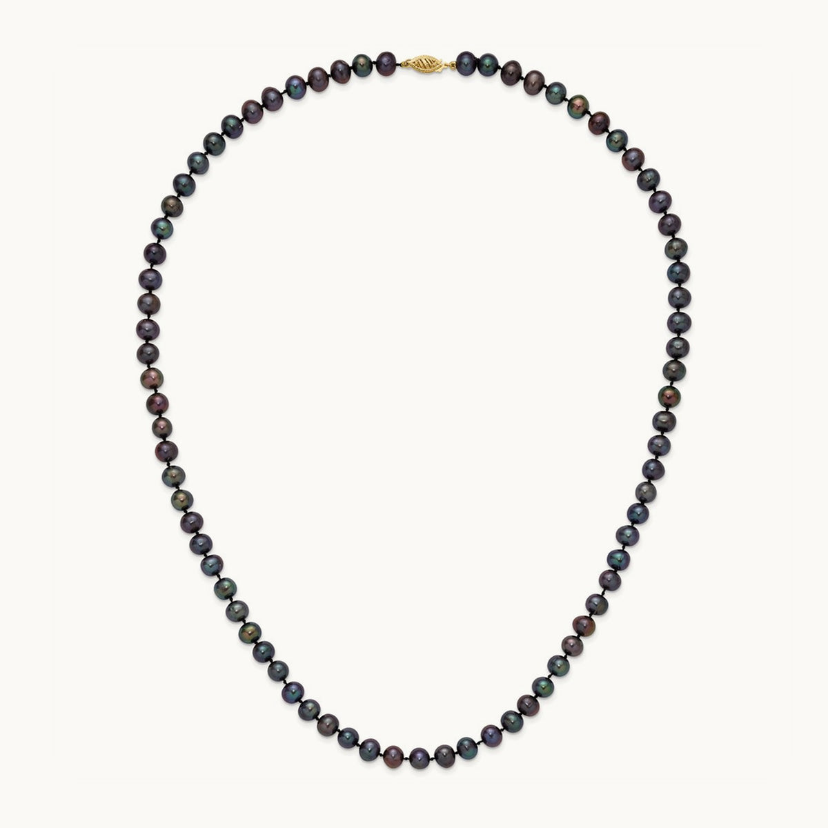 7- Black Near Round Freshwater Cultured Pearl Necklace, 14K