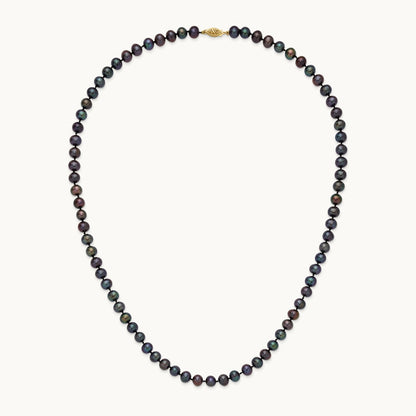 7- Black Near Round Freshwater Cultured Pearl Necklace, 14K