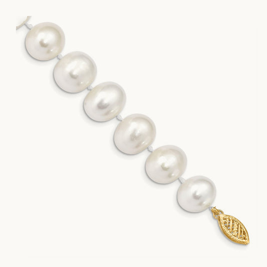 11- White Near Round Freshwater Cultured Pearl Bracelet, 14K