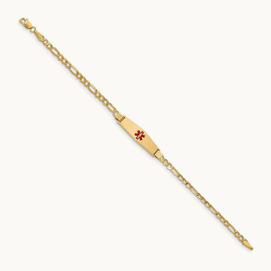 Medical Semi-Solid Soft Diamond Shape Red Enamel Figaro ID Bracelet, 14K