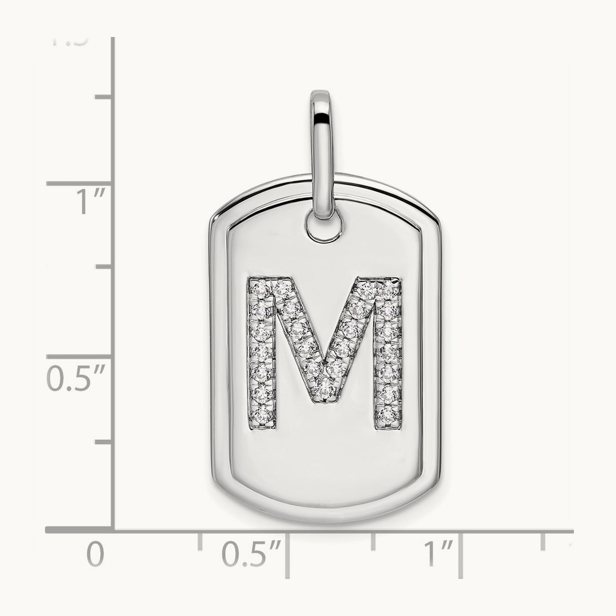 Diamond Dog Tag Charm — 14K White Gold, M