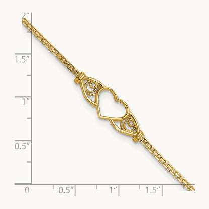 Polished Heart 9inch Anklet, 14K
