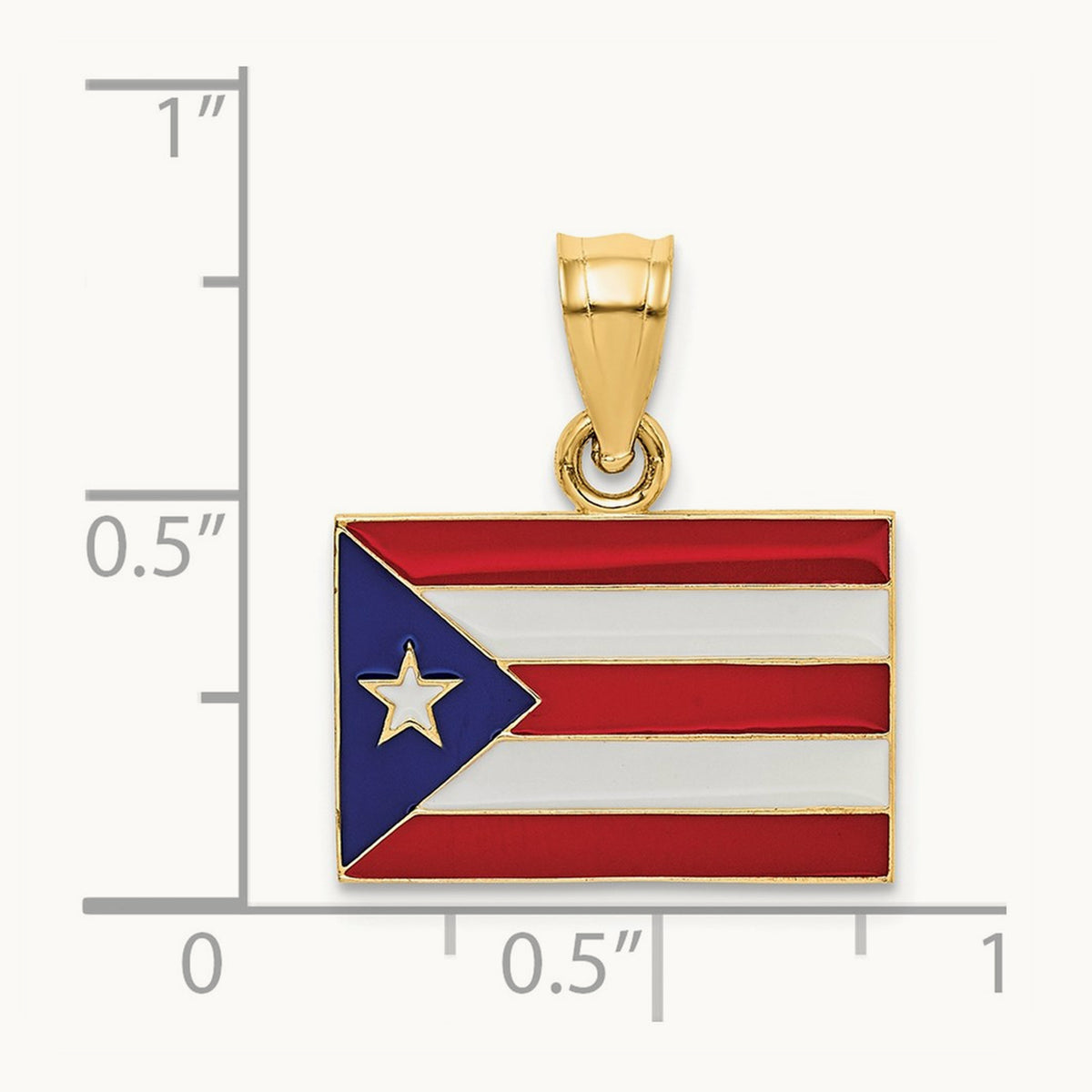 Solid Enameled Puerto Rico Flag Pendant, 14K