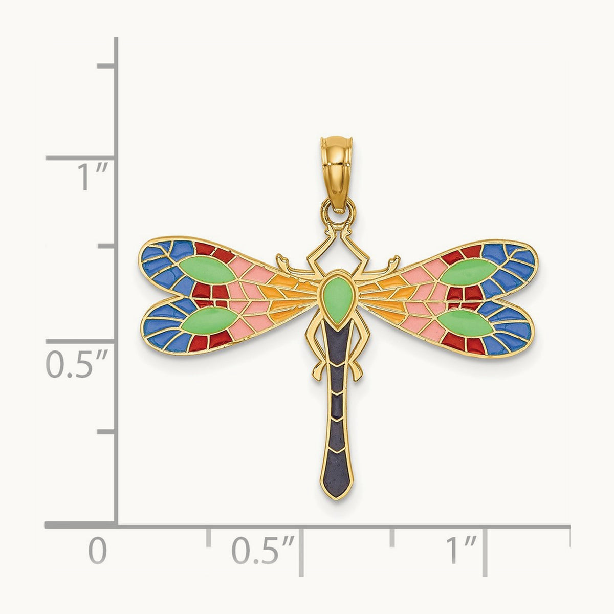 Multi Color Enamel Dragonfly Charm, 14K
