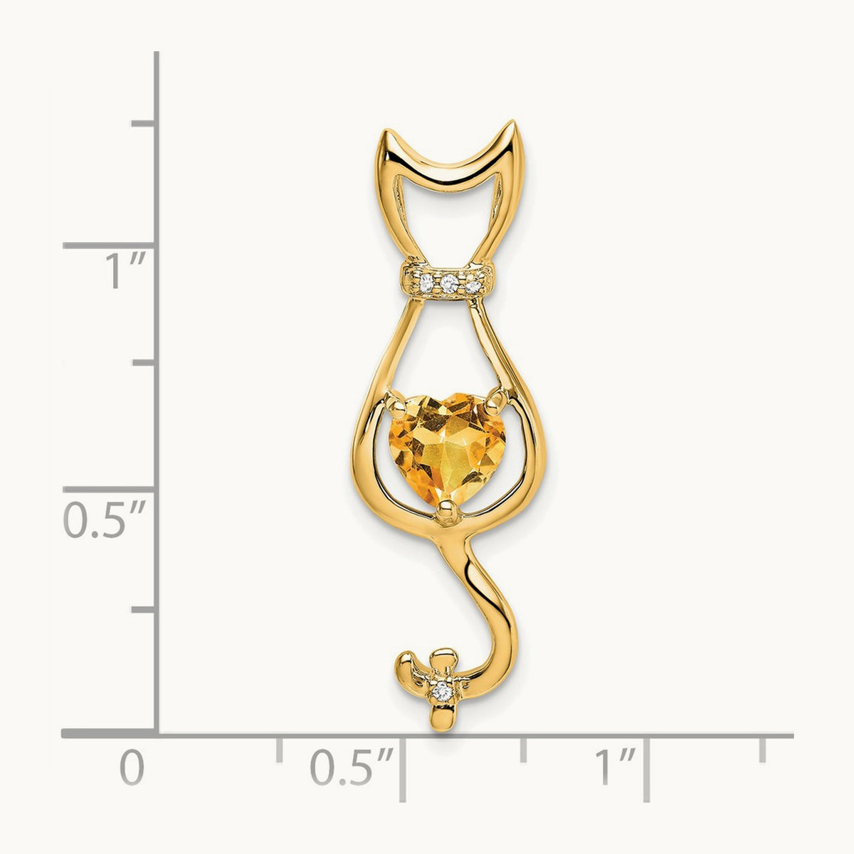 Citrine and Diamond Cat Pendant — 14K Yellow Gold