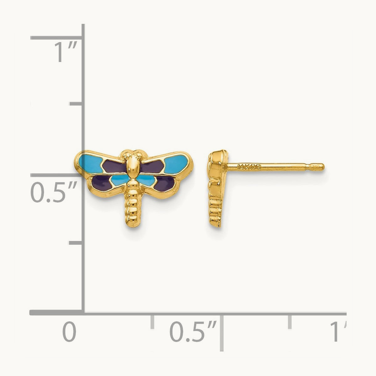 Enameled Dragonfly Earrings, 14K