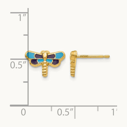 Enameled Dragonfly Earrings, 14K