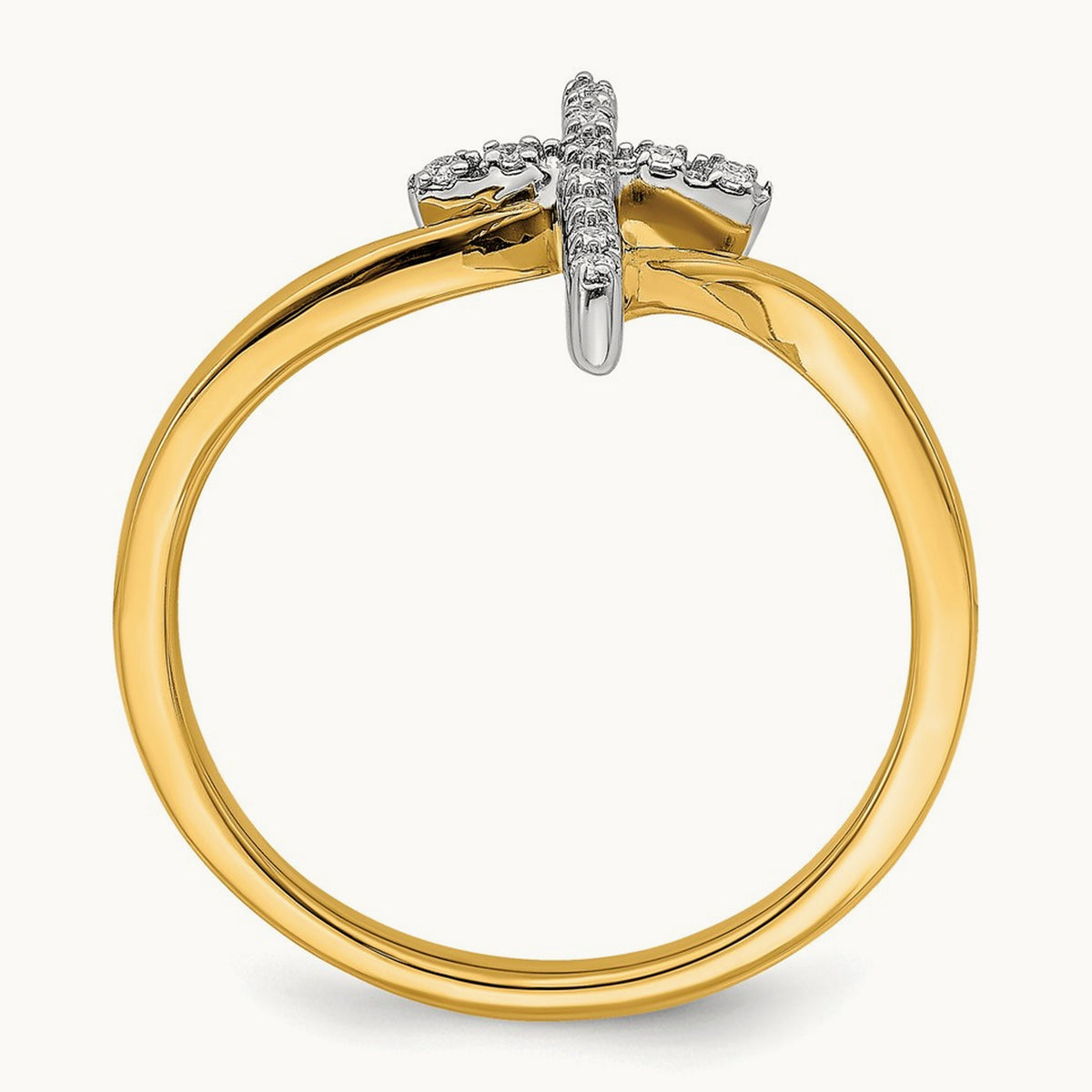 Polished Cross Diamond Ring, 14K Two-tone
