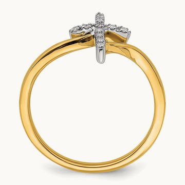 Polished Cross Diamond Ring, 14K Two-tone