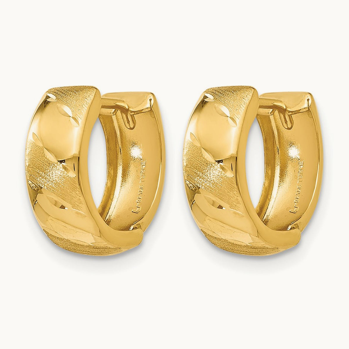 Polished and Satin Hinged Hoop Earrings — 14K Yellow Gold