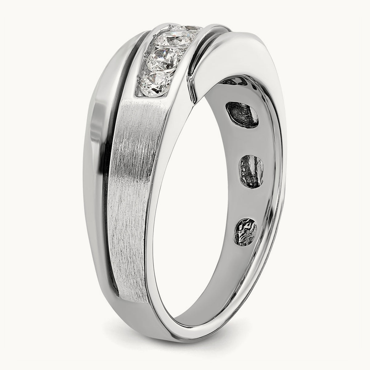 w/ Black RH IBGoodman Men's Polish/Satin AA Diamond Ring, 14K White Gold