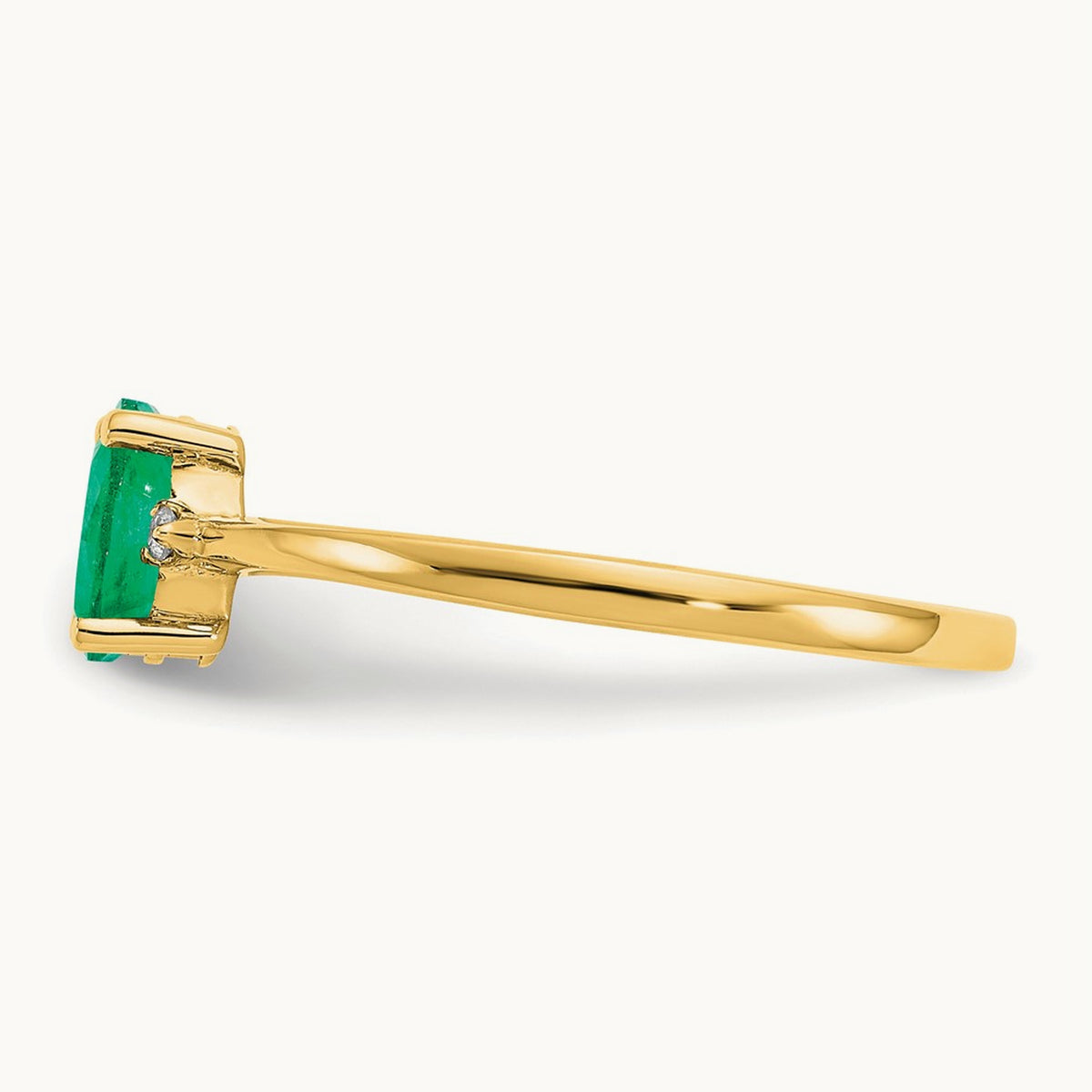 Diamond & Emerald Birthstone Ring — 14K Yellow Gold, 6