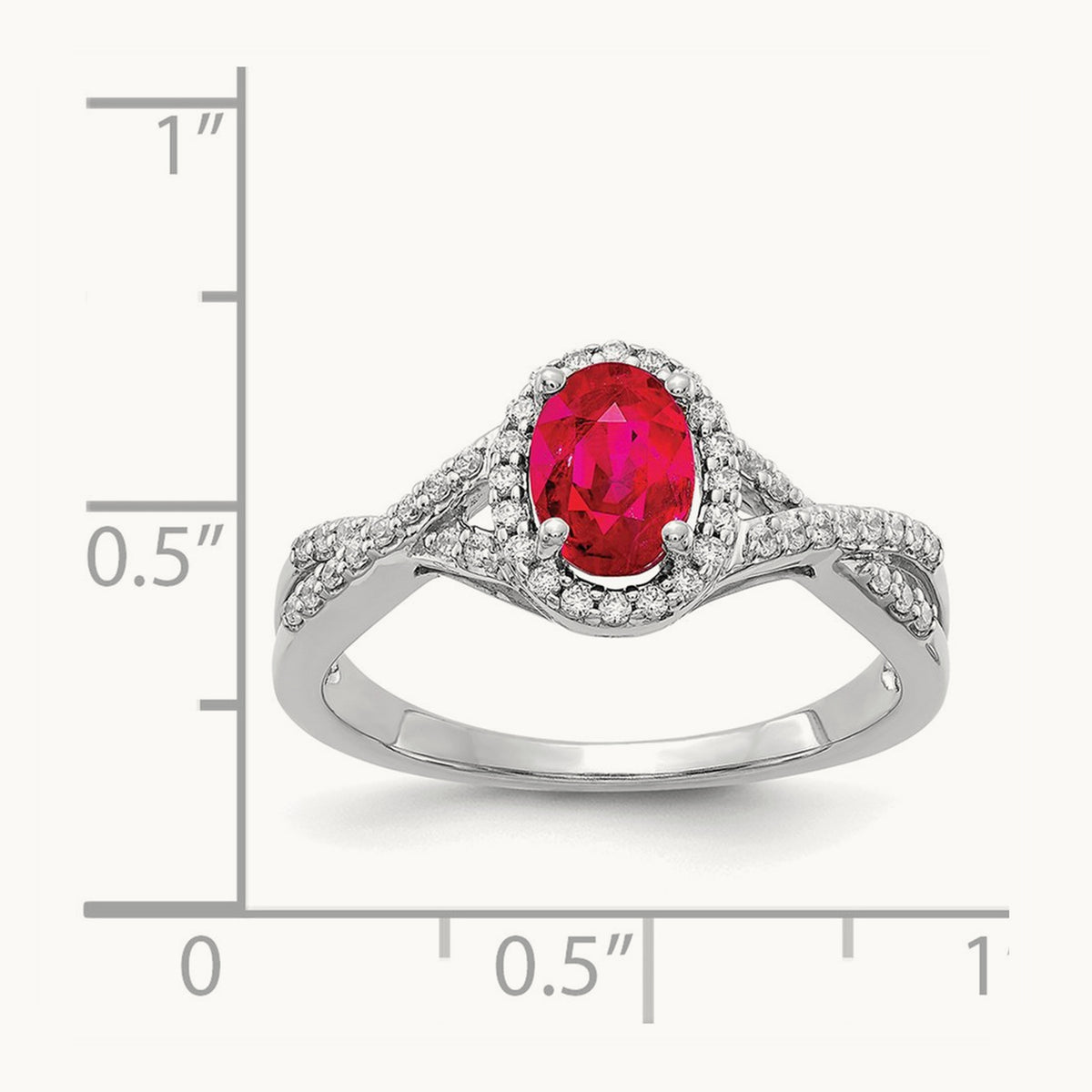 Diamond and Ruby Oval Halo Ring — 14K White Gold