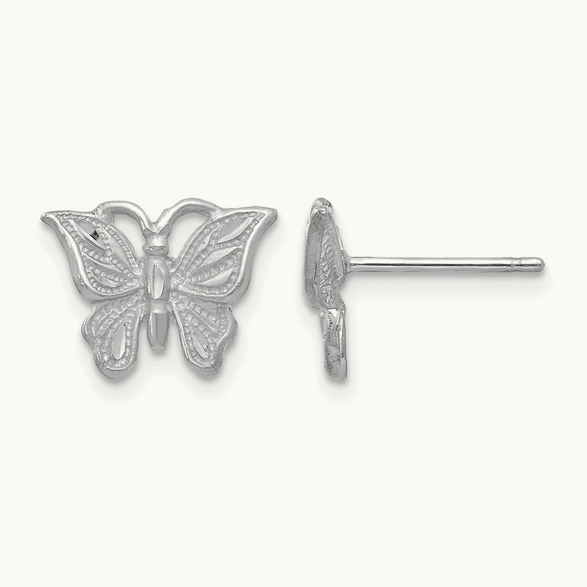 Diamond-cut Butterfly Earrings, 14K White Gold