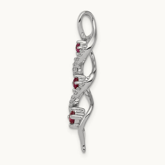 Diamond and .25 Ruby Twisted 3-stone Chain Slide — 14K White Gold
