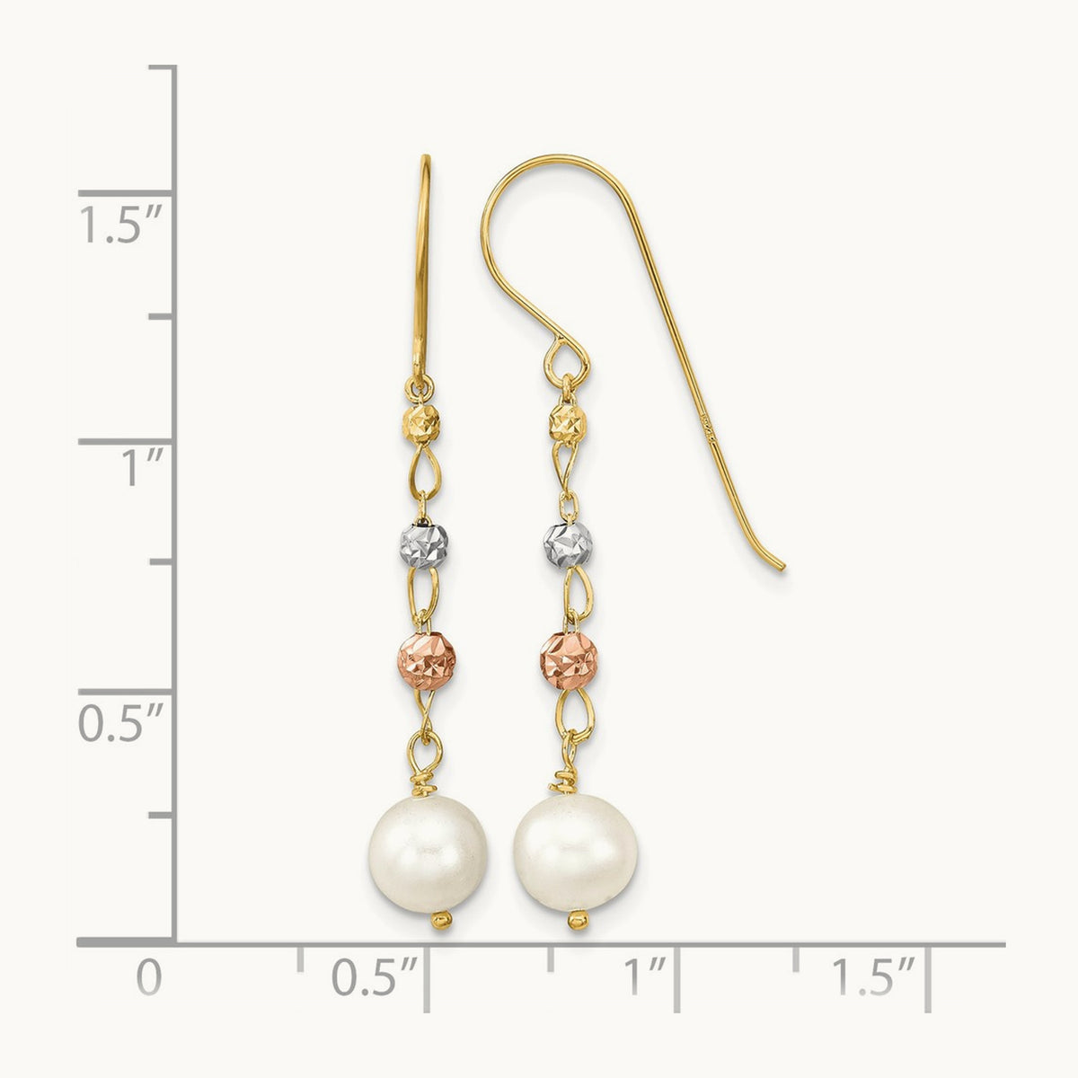 D/C Freshwater Cultured Pearls Dangle Earrings, 14K Two Tone