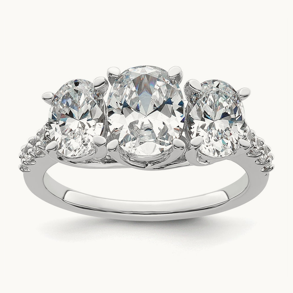 Oval Center Semi-Mount 3 Stone Engagement Ring, 0.10-0.25 ct tw Lab-Grown Diamond — 1/5 ct, 14K White Gold