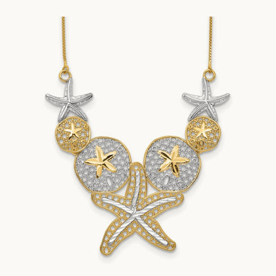 & Rhodium Diamond-cut Starfish and Sand Dollar Necklace, 14K