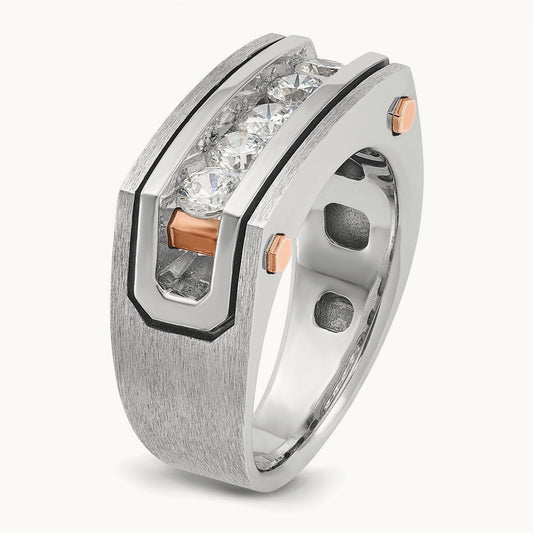 With Blk RH 5 Stone Men's Ring, 1.00 ct tw Lab-Grown Diamond