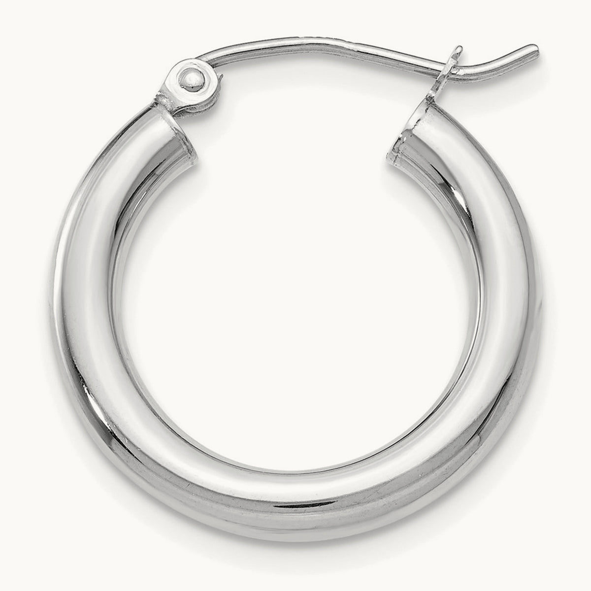 Single 14K White Gold Polished Tube Hoop Earring, 3mm