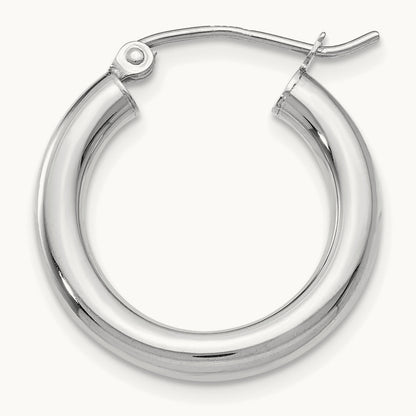 Single 14K White Gold Polished Tube Hoop Earring, 3mm