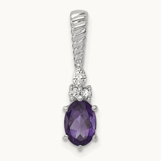 Polished Diamond and Amethyst Twisted Chain Slide — 14K White Gold