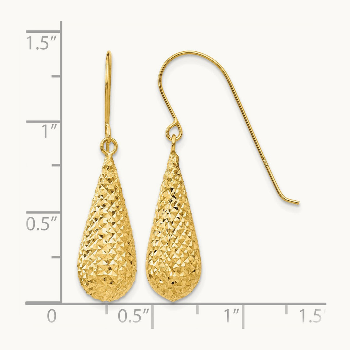 Diamond Cut Puff Tear Drop Dangle Earrings — 14K Yellow Gold