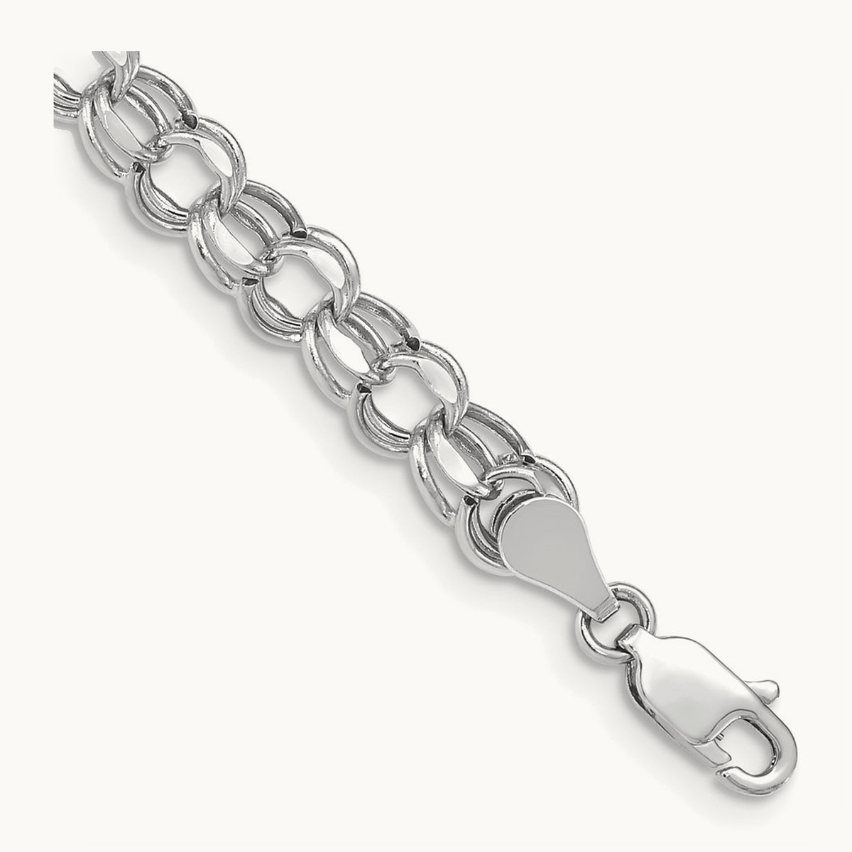 7in Hollow Double Link Charm Bracelet — 14K White Gold, 5.5mm