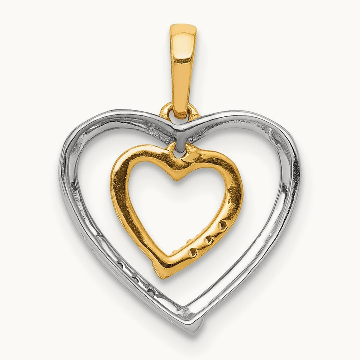 Heart Charm Diamond Heart Pendant, 14K Two-tone