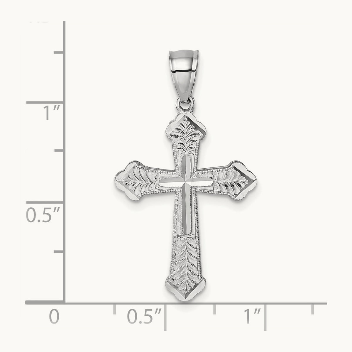 Polished Diamond-cut Textured Fancy Cross Pendant — 14K White Gold